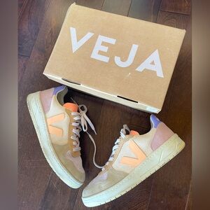 Veja V-10 Suede Sneakers in Peach